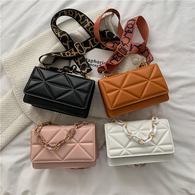 Simple Casual Handbag Fashion 2021 New Vintage ,Distinctive Wide Shoulder Bag Stylish Coarse Chain Small Bag