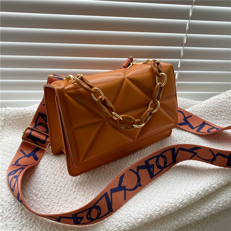 Simple Casual Handbag Fashion 2021 New Vintage ,Distinctive Wide Shoulder Bag Stylish Coarse Chain Small Bag