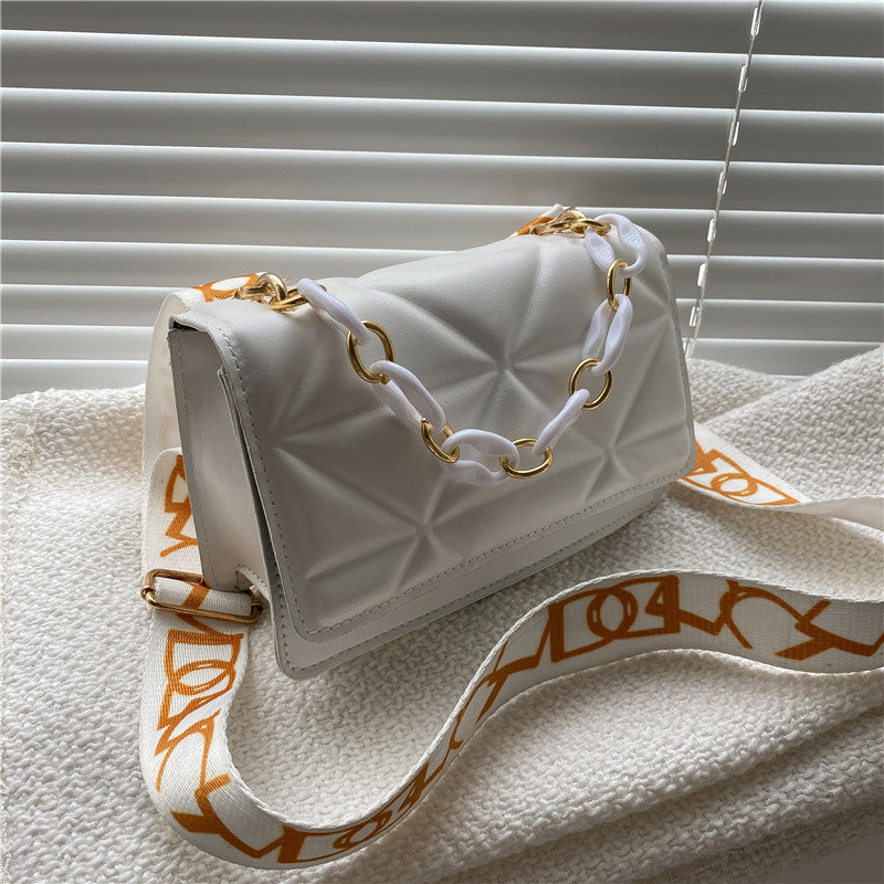 Simple Casual Handbag Fashion 2021 New Vintage ,Distinctive Wide Shoulder Bag Stylish Coarse Chain Small Bag
