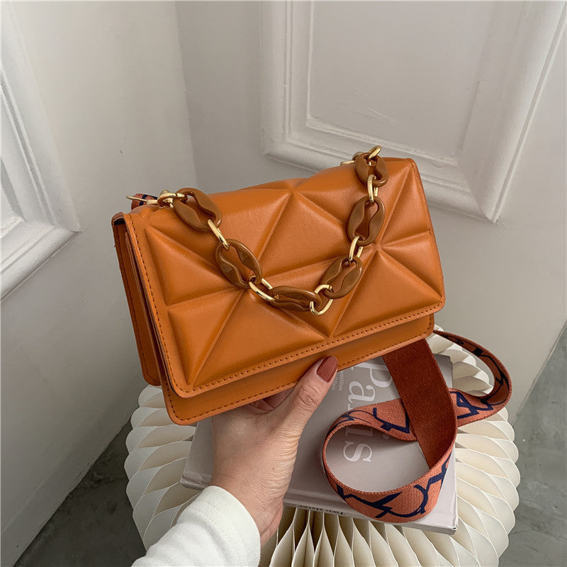 Simple Casual Handbag Fashion 2021 New Vintage ,Distinctive Wide Shoulder Bag Stylish Coarse Chain Small Bag